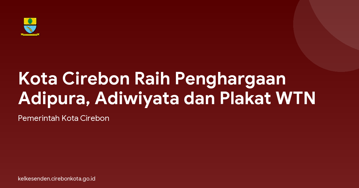 Kota Cirebon Raih Penghargaan Adipura, Adiwiyata dan Plakat WTN